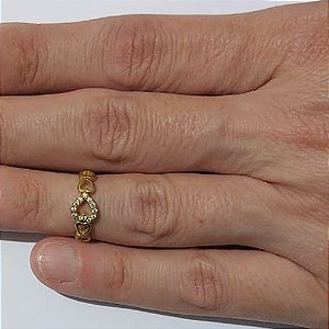 ANEL (FALANGE) NO BRUTO PRONTO PARA O BANHO - CORAÇÕES VAZADO CRAVEJADO COM MICROS ZIRCÔNIAS - PESO MÉDIO: 1,3GR - ANEL000532