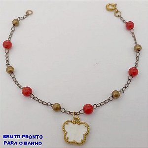 PULSEIRA NO BRUTO PRONTO PARA O BANHO(CX167)TODA EM CONTAS DE LATÃO E BOLINHAS DE RESINA COM MUMA BORBOLETA (TAMANHO 18CM) PESO 1,8GR - BRU24922