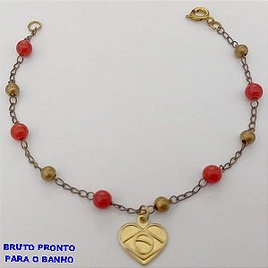 PULSEIRA NO BRUTO PRONTO PARA O BANHO(CX167)TODA EM CONTAS DE LATÃO E BOLINHAS DE RESINA COM BANDEIRA DO " BRASIL " (TAMANHO 18CM) PESO 1,8GR - BRU24923