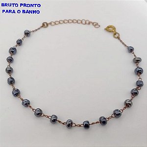 PULSEIRA NO BRUTO PRONTO PARA O BANHO(CX167)TODA EM CONTAS DE PORCELANA NEGRA(TAMANHO 18CM)PESO 2.2GR - BRU24925