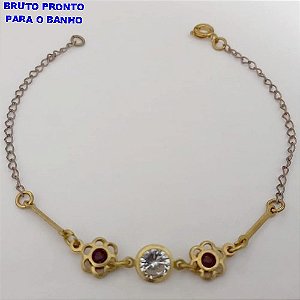 PULSEIRA NO BRUTO PRONTO PARA O BANHO(CX167)PULSEIRA SIMPLES E DELICADA COM UMA ZIRCONIA (TAMANHO 18CM)PESO 1.9GR - BRU24927