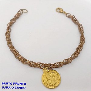 PULSEIRA NO BRUTO PRONTO PARA O BANHO(CX167)PULSEIRA CORDÃO TRANÇADO (LARGURA 5.2MM)COM PINGENTE DE SÃO BENTO (TAMANHO 18CM)PESO 7.2GR - BRU24933