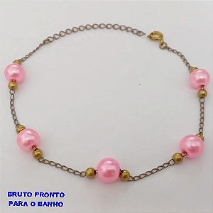 PULSEIRA NO BRUTO PRONTO PARA O BANHO(CX167)PULSEIRA COM PEROLAS DE 8MM ROSA CASTROADA ( (TAMANHO 18CM+RXTENSOR)PESO 3.1GR - BRU24936