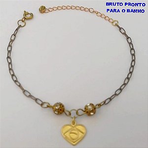 PULSEIRA NO BRUTO PRONTO PARA O BANHO(CX167)PULSEIRA BOLAS E CRISTAL E BANDEIRA DO " BRASIL " ( (TAMANHO 18CM+ EXTENSOR)PESO 2.5GR - BRU24940