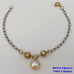 PULSEIRA NO BRUTO PRONTO PARA O BANHO(CX167)PULSEIRA BOLAS E CRISTAL E PEROLA( (TAMANHO 18CM)PESO 2.0GR - BRU24941