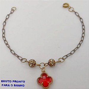 PULSEIRA NO BRUTO PRONTO PARA O BANHO(CX167)PULSEIRA BOLA DE CRISTAL E TREVO DE VIDRO 10MM( (TAMANHO 18CM)PESO 2.3GR - BRU24943