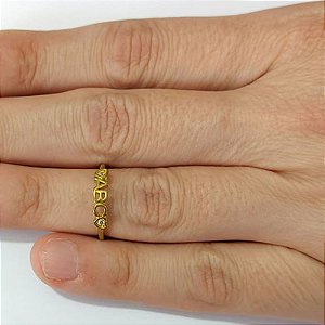 ANEL (FALANGE) NO BRUTO PRONTO PARA O BANHO - ABC COM CORAÇÃO COM MICROS ZIRCÔNIAS - PESO MÉDIO: 1,1GR - ANEL000534