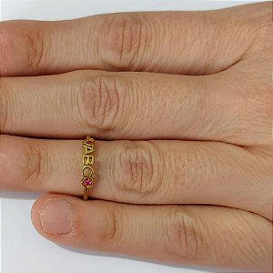 ANEL (FALANGE) NO BRUTO PRONTO PARA O BANHO - ABC COM CORAÇÃO COM MICROS ZIRCÔNIAS - PESO MÉDIO: 1,0GR - ANEL000536