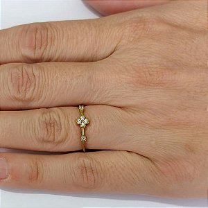 ANEL NO BRUTO PRONTO PARA O BANHO (AX002462W)- ANEL COM TREVO COM MICRO ZIRCÔNIAS - PESO MÉDIO: 1,0GR - ANEL000544