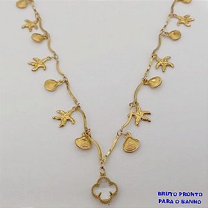 SHOCKER NO BRUTO PRONTO PARA O BANHO SHOCKER COM CONCHAS E ESTRELA DO MAR E UM TREVO DE VIDRO 10MM (TAMANHO 40CM+EXTENSOR) PESO 7.9GR BRU24955