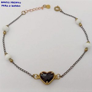 PULSEIRA NO BRUTO PRONTO PARA O BANHO(CX167 (CX167)PULSEIRA SIMPLES COM CONTAS EM PORCELANA E CORAÇÃO DE VIDRO (TAMANHO 18CM)PESO 2.4GR - BRU24962