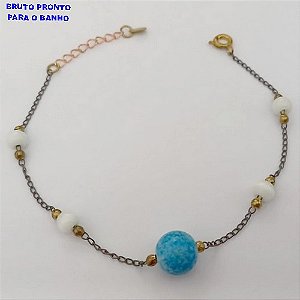 PULSEIRA NO BRUTO PRONTO PARA O BANHO(CX167 PULSEIRA SIMPLES COM CONTAS EM PORCELANA E BOLA DE RESINA (TAMANHO 18CM)PESO 2.2GR - BRU24964