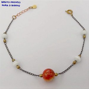 PULSEIRA NO BRUTO PRONTO PARA O BANHO(CX167 PULSEIRA SIMPLES COM CONTAS EM PORCELANA E BOLA DE RESINA (TAMANHO 18CM)PESO 2.2GR - BRU24965