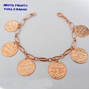 PULSEIRA NO BRUTO PRONTO PARA O BANHO(CX167 PULSEIRA SIMPLES COM VARIOS PINDURICALHO(TAMANHO 18CM)PESO 7.5GR - BRU24968