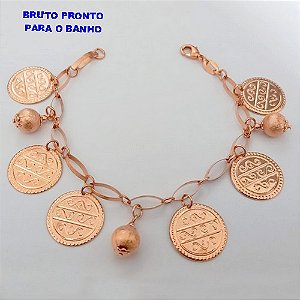PULSEIRA NO BRUTO PRONTO PARA O BANHO(CX167 PULSEIRA SIMPLES COM VARIOS PINDURICALHO(TAMANHO 18CM)PESO 9,9GR - BRU24969