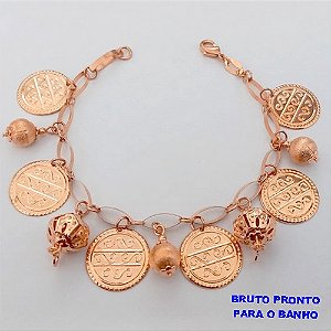PULSEIRA NO BRUTO PRONTO PARA O BANHO(CX167 PULSEIRA SIMPLES COM VARIOS PINDURICALHO(TAMANHO 18CM)PESO 13.9GR - BRU24970
