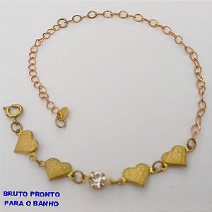PULSEIRA NO BRUTO PRONTO PARA O BANHO(CX167 PULSEIRA SIMPLES CORÇÃO E UM CRISTAL - 18CM)PESO 1.9GR - BRU24973