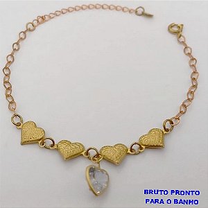 PULSEIRA NO BRUTO PRONTO PARA O BANHO(CX167 PULSEIRA SIMPLES CORÇÃO E UMA PEDRA DE ZIRCONIA DE 10MM - 18CM)PESO 2.4GR - BRU24975