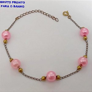 PULSEIRA NO BRUTO PRONTO PARA O BANHO(CX168) PULSEIRA COM PEROLAS ROSA - PESO 2.9GR - BRU24983