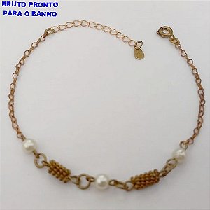 PULSEIRA NO BRUTO PRONTO PARA O BANHO(CX168) PULSEIRA COM PEROLAS DE 4MM(18CM+ EXTENSOR - PESO 2.4GR - BRU24986