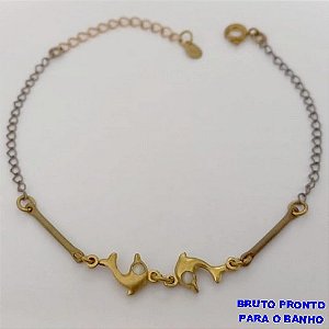 PULSEIRA NO BRUTO PRONTO PARA O BANHO(CX168) PULSEIRA COM DOIS GOLFINHO(18CM+ EXTENSOR - PESO 1,8GR - BRU24987