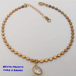 PULSEIRA NO BRUTO PRONTO PARA O BANHO(CX168) PULSEIRA COM PINGENTE PEDRA DE ZIRCONIA DE 10MM(20CM+ EXTENSOR - PESO 4.6GR - BRU24992