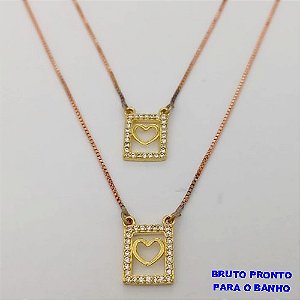 ESCAPULARIO NO BRUTO PRONTO PARA O BANHO(CX168) COM CORRENTE VENEZIANA E PINGENTE DE CORAÇÃO CRAVEJADO - PESO 3.4GR - BRU24993