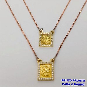 ESCAPULARIO NO BRUTO PRONTO PARA O BANHO(CX168) COM CORRENTE VENEZIANA E PINGENTE DE SÃO JORGE - PESO 3.4GR - BRU24994