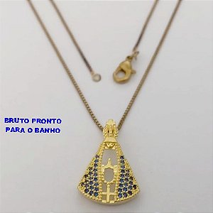 GARGANTILHA NO BRUTO PRONTO PARA O BANHO(CX168) COM CORRENTE VENEZIANA DE 35CM PINGENTE DE SNOSSA SENHORA APARECIDA 2CM - PESO 3.1GR - BRU2499