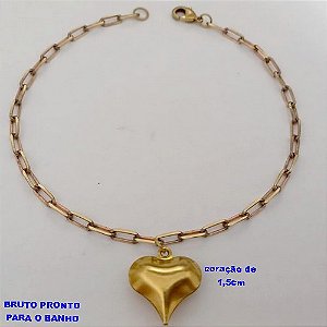PULSEIRA NO BRUTO PRONTO PARA O BANHO(CX168)( LARGURA 2.9MM)(CX167)PULSEIRA com coração de 1,5cm COM FECHO LAGOSTA 100% LATÃO(KDL80) (TAMANHO 20CM)PESO 2.8GR - BRU24996