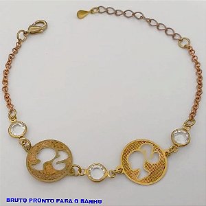 PULSEIRA NO BRUTO PRONTO PARA O BANHO(CX168)PULSEIRA COM DOIS CONECTOR DA BARBIE E CRISTAL (PESO 3.2GR - BRU25011