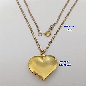 GARGANTILHA NO BRUTO PRONTO PARA O BANHO(CX168) GARGANTILHA COM CORRENTE 3X3 DE 45CM E PINGENTE DE CORAÇÃO 24X22MM - PESO 5.1GR - BRU25015