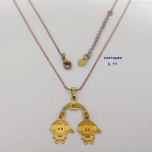 GARGANTILHA NO BRUTO PRONTO PARA O BANHO(CX168) GARGANTILHA COM CORRENTE L11 DE 45CM + EXTENSOR (DOIS MENINO)- PESO 2,4GR - BRU25016