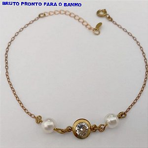 PULSEIRA NO BRUTO PRONTO PARA O BANHO(CX168)PULSEIRA COM CONECTOR DE ZIRCONIA DE 8MM E PEROLAS DE 6MM (TAMANHO 18CM+EXTENSOR) - PESO 1.6GR - BRU25017