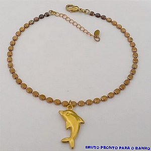 PULSEIRA NO BRUTO PRONTO PARA O BANHO(CX168)PULSEIRA SIMPLES E DELICADACOM PINGENTE DE GOLFINHO (TAMANHO 20CM+EXTENSOR) - PESO 4.9GR - BRU25020
