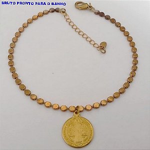 PULSEIRA NO BRUTO PRONTO PARA O BANHO(CX168)PULSEIRA SIMPLES E DELICADA COM PINGENTE DE SAO BENTO (TAMANHO 20CM+EXTENSOR) - PESO 4.9GR - BRU25021