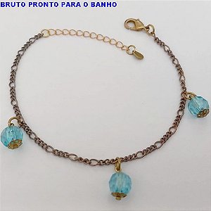 PULSEIRA NO BRUTO PRONTO PARA O BANHO(CX169)PULSEIRA DUPLA COM PINGENTE DE CRISTAL CORRENTE 3X1 / PESO 3.5GR / TAMANHO 18CM+EXTENSOR - BRU25035