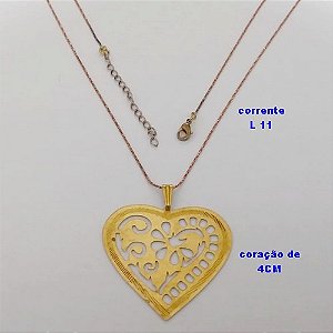 GARGANTILHA NO BRUTO PRONTO PARA O BANHO(CX169)COM CORRENTE L11 COM CORAÇÃO DE 4CM / PESO 1.4GR / TAMANHO 45CM+EXTENSOR - BRU25037