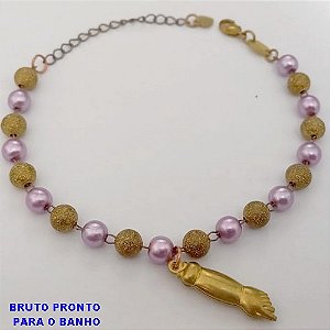 PULSEIRA NO BRUTO PRONTO PARA O BANHO(CX169)COM CONTAS EM PEROLAS E LATÃO DIAMANTADA DE 4MM / PESO 4.8GR / TAMANHO 18CM+EXTENSOR - BRU25038
