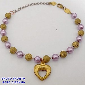 PULSEIRA NO BRUTO PRONTO PARA O BANHO(CX169)COM CONTAS EM PEROLAS E LATÃO DIAMANTADA DE 4MM / PESO 4.5GR / TAMANHO 18CM+EXTENSOR - BRU25040