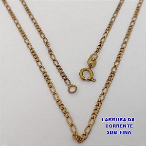 CORRENTE NO BRUTO PRONTO PARA O BANHO(CX169)CORRENTE QUATRO POR DOIS DE 2MM / PESO 3,2GR / TAMANHO 45CM+EXTENSOR - BRU25046