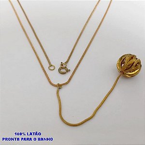 GARGANTILHA NO BRUTO PRONTO PARA O BANHO(CX170) COM CORRENTE RABO DE RATO DE 60CM E PINGENTE BOLA DE LATÃO VASADA DIAMANTADA ) PINGENTE 14MM - PESO 6.9GR - BRU25063