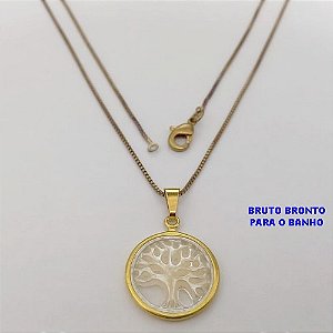 GARGANTILHA NO BRUTO PRONTO PARA O BANHO(CX170) COM CORRENTE VENEZIANA DE 45CM E PINGENTE ARVORE DA VIDA EM MADREPEROLA ) PINGENTE 1,5MM - PESO 2,3GR - BRU25065