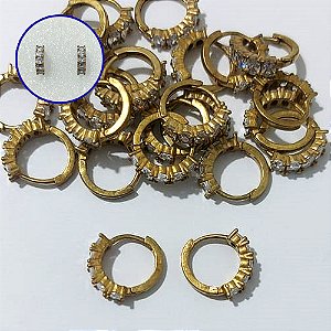 BRINCO NO BRUTO PRONTO BANHO - BRINCO CRAVEJADO COM MICROS ZIRCÔNIAS - ARGOLINHA DE PRESSÃO (TRANQUETA) TAMANHO 4,5X14MM - PESO TOTAL 2,3GR - BRU25066