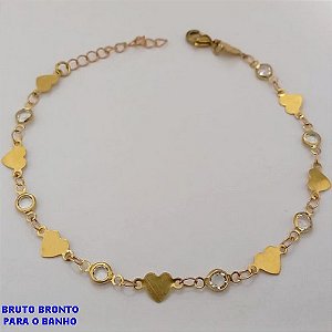 PULSEIRA NO BRUTO PRONTO PARA O BANHO(CX169)PULSEIRA TODA EM CORAÇÃO E CRISTAL (TAMANHO 18CM+EXTENSOR )COM FECHO LAGOSTA - PESO 1.9GR - BRU25075