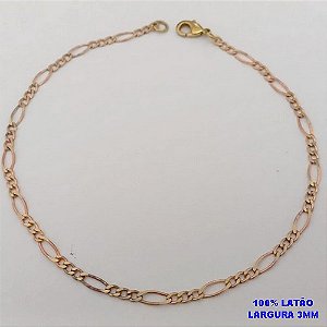 PULSEIRA NO BRUTO PRONTO PARA O BANHO(CX170)(3164L)PULSEIRA TREIS POR UM LARGURA 3.MM (TAMANHO 22CM )COM FECHO LAGOSTA - PESO 1.9GR - BRU25077