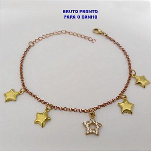 PULSEIRA NO BRUTO PRONTO PARA O BANHO(CX170)PULSEIRA TODA TRABALHADA COM UMA ESTRELA CRAVEJADA (TAMANHO 18CM )COM FECHO LAGOSTA - PESO 2,8GR - BRU25089