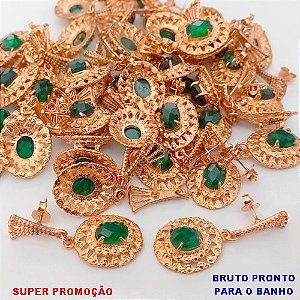 BRINCO NO BRUTO PRONTO PARA O BANHO (CX170)(BAIXA FUSÃO) BRINCO REDONDO DE 2CM COM PEDRA VERDE (PESO TOTAL 3.9GR) BRU25102