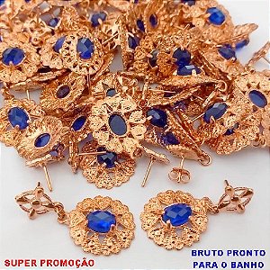 BRINCO NO BRUTO PRONTO PARA O BANHO (CX170)(BAIXA FUSÃO) BRINCO REDONDO DE 2CM COM PEDRA AZUL (PESO TOTAL 3.9GR) BRU25103