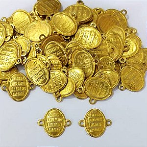 ACESSÓRIO NO BRUTO PRONTO PARA O BANHO - (3.1487A2) ACESSÓRIO OVAL O SENHOR É MEU PASTOR E NADA ME FALTARÁ COM DUAS ARGOLINHAS - PESO TOTAL 0,4GR - COMPOSIÇÃO: 100% LATÃO - BRU0003822